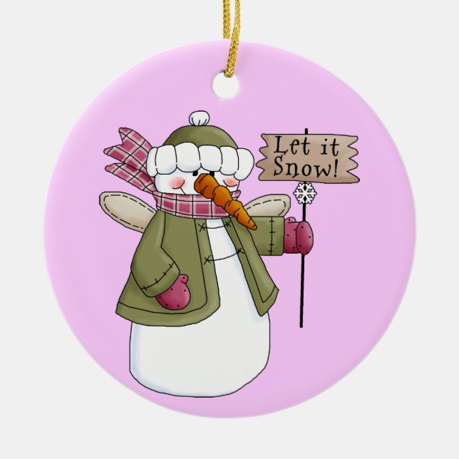 Ornement En Céramique Ange de Neige Laissez-lui l'ornement de neige (Devant)