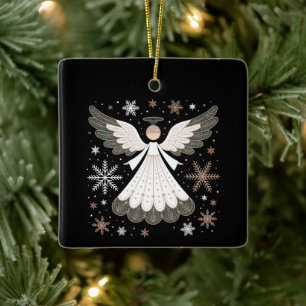 Ornement En Céramique Ange de Noël Paillettes Chrétien Noël Religieux