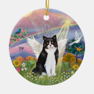 Ornement En Céramique Ange des Nuages - Ange Chat Noir et Blanc