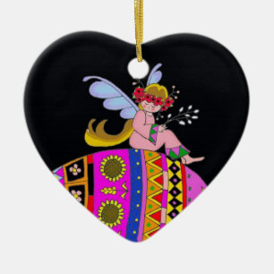 Ornement En Céramique Ange et Pysanka