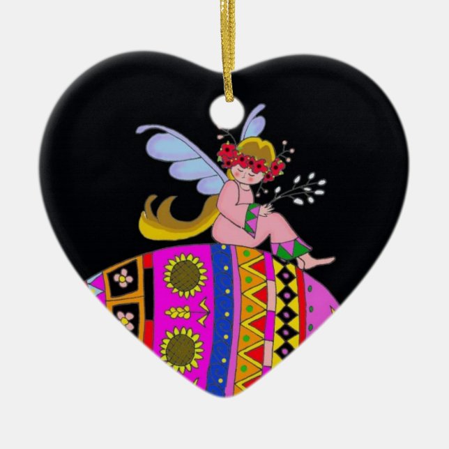 Ornement En Céramique Ange et Pysanka (Devant)