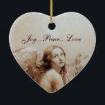 Ornement En Céramique ANGE JOUANT LYRA AU-DESSUS du coeur de NUAGES<br><div class="desc">Joie. Paix. Amour.  La peinture artistique et classique d'aquarelle dans les couleurs brunes antiques blanches de sépia re-a élaboré des beaux-arts italiens du 18ème siècle</div>