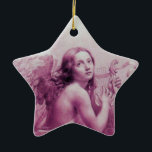 Ornement En Céramique ANGE JOUER LYRA SUR LES NUAGES Rose Star<br><div class="desc">Joie... Paix.. Amour ..  Peinture artistique et classique à l'aquarelle en blanc rose antique Fuchsia couleurs redessinées du 18ème siècle art italien</div>
