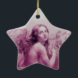 Ornement En Céramique ANGE JOUER LYRA SUR LES NUAGES Rose Star<br><div class="desc">Joie... Paix.. Amour ..  Peinture artistique et classique à l'aquarelle en blanc rose antique Fuchsia couleurs redessinées du 18ème siècle art italien</div>