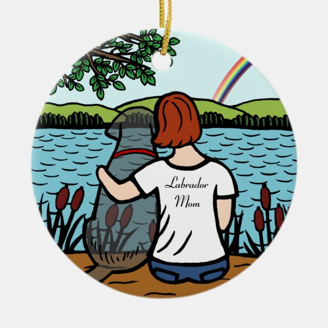 Ornement En Céramique Ange noir et maman 2 de Labrador (Devant)