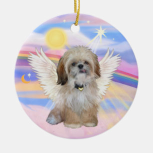 Ornement En Céramique Ange Shih Tzu dans les nuages du ciel