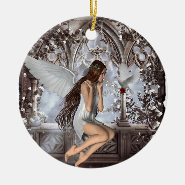 Ornement En Céramique Angel et sa colombe (Devant)