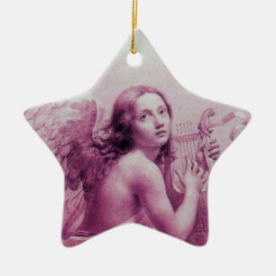 Ornement En Céramique ANGEL PLAYING LYRA OVER THE CLOUDS Pink Star