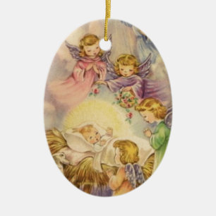 Ornement En Céramique Angels vintages autour du bébé Jésus