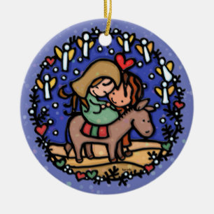 Ornement En Céramique Anges de Mary Joseph de Noël se réjouissant le
