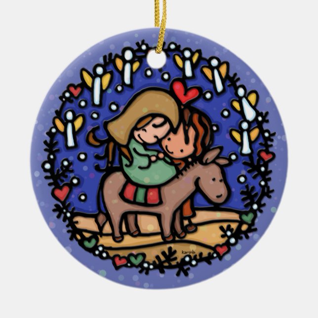 Ornement En Céramique Anges de Mary Joseph de Noël se réjouissant le (Devant)