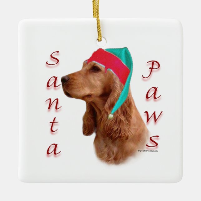 Ornement En Céramique Anglais Cocker Spaniel (rouge) Père Noël Paws (Devant)