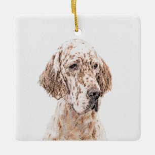Ornement En Céramique Anglais Setter Orange Belton Peinture Chien Art