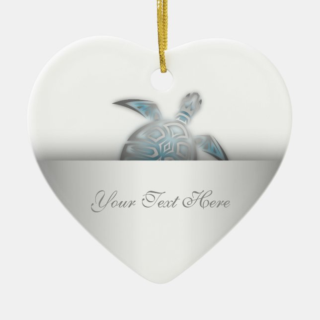 Ornement En Céramique Animal de tortue marine argentée (Devant)