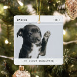 Ornement En Céramique Animal moderne Mon premier Noël 2 Photo<br><div class="desc">Animaux de compagnie 2 (deux) Photo ornement céramique de Noël. Design comprend deux photos de votre animal (chien,  chat,  lapin,  etc.),  la rubrique "Mon premier Noël",  leur nom et leur année. Tout le texte est facile à customiser en utilisant le modèle fourni.</div>