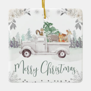 Ornement En Céramique Animaux de la Forêt de Bois de Noël