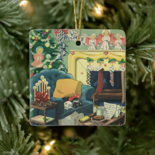 Ornement En Céramique Animaux de Noël Vintage dans le salon