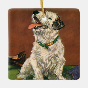 Ornement En Céramique Animaux Vintage, Chiot Terrier Mignon qui mâche de