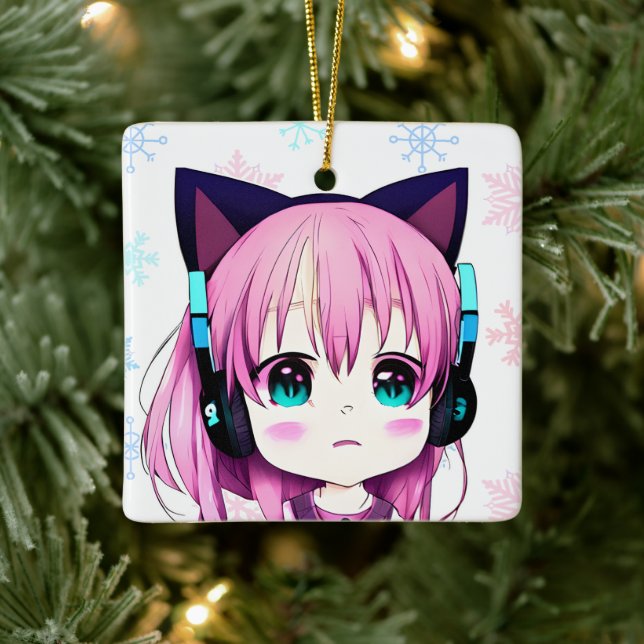 Ornement En Céramique Anime Girl with Cat Ears Headband Christmas (Arbre)