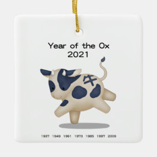 Ornement En Céramique Année de l'Ox Cute Zodiac Animal 2021