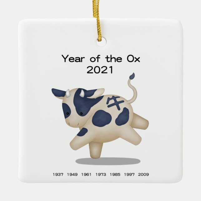 Ornement En Céramique Année de l'Ox Cute Zodiac Animal 2021 (Devant)