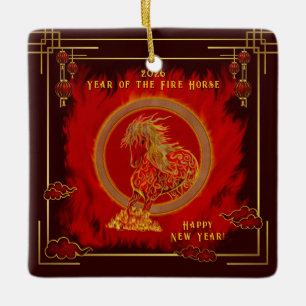 Ornement En Céramique Année du Cheval de Feu , Bonne Année Lunaire