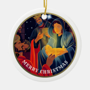 Ornement En Céramique Année et nom de famille personnalisés Noël