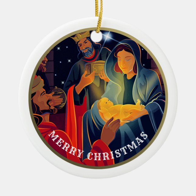 Ornement En Céramique Année et nom de famille personnalisés Noël (Devant)