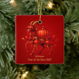 Ornement En Céramique Année rouge de la chèvre 2027 Lanterne