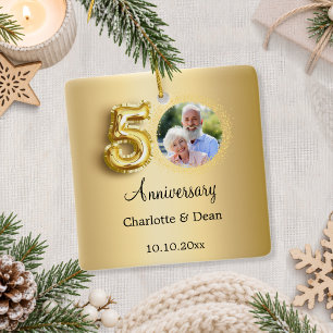 Ornement En Céramique anniversaire de mariage de 50 ans photo or