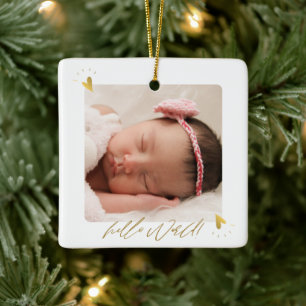 Ornement En Céramique Annonce de naissance avec photo de bébé et statist