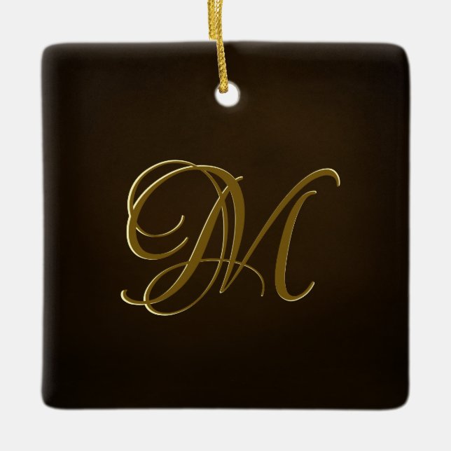 Ornement En Céramique Antique Or Embossé Monogramme Texte personnalisé (Devant)