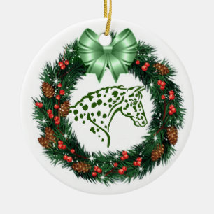 ORNEMENT EN CÉRAMIQUE APPALOOSA ROUGE ET VERT D'ARC VERT
