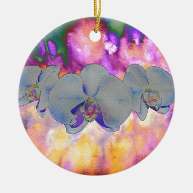 Ornement En Céramique Aquarelle Abstraite orchidées tropicales (Devant)