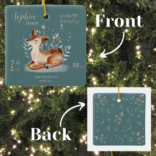 Ornement En Céramique Aquarelle adorable Cerf Bébé Statistiques de naiss