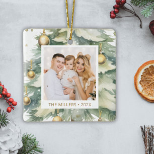 Ornement En Céramique Aquarelle Arbre de Noël Police Gold Photo personna