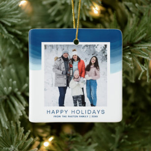 Ornement En Céramique Aquarelle bleu Ombre Joyeux vacances