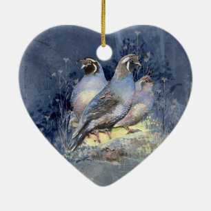 Ornement En Céramique Aquarelle California Quail Bird en bleu