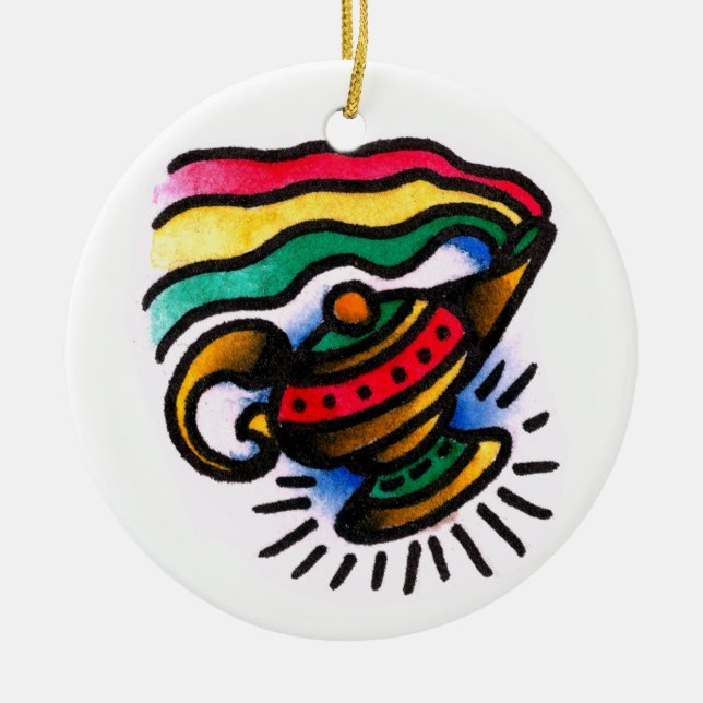 Ornement En Céramique Aquarelle de bouteille de génie (Devant)