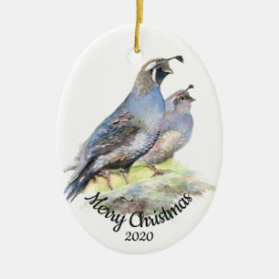 Ornement En Céramique Aquarelle de Noël personnalisée Californie Quail