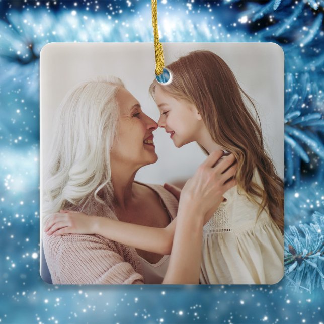 Ornement En Céramique Aquarelle d'hiver simple photo Oiseau cardinal rou (Simple botanical photo square ornaments with a simple red cardinal bird. )