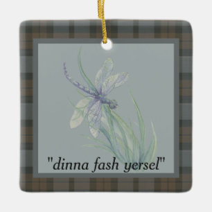 Ornement En Céramique Aquarelle Dragonfly Fraser Clan Tartan gris bleu