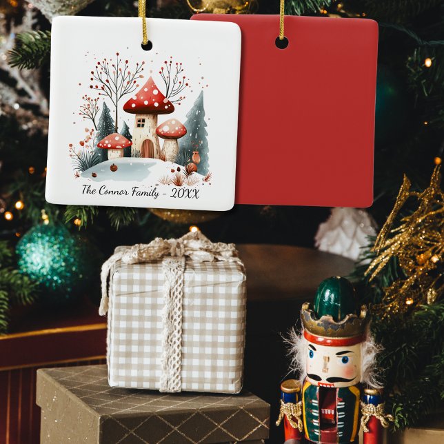 Ornement En Céramique Aquarelle festive Champignons des bois d'hiver (Créateur téléchargé)