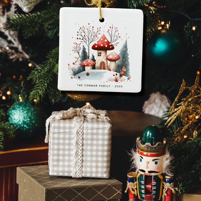 Ornement En Céramique Aquarelle festive Hiver Champignons des bois Photo (Créateur téléchargé)