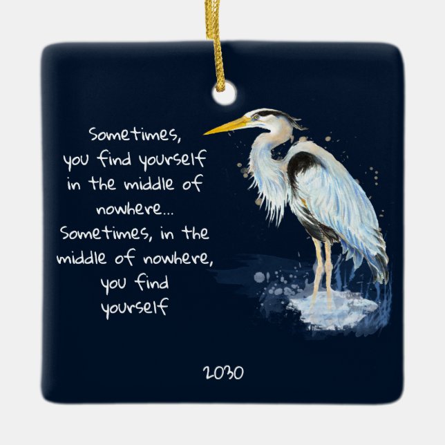 Ornement En Céramique Aquarelle Great Blue Heron Citation Inspirante (Devant)