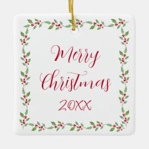 Ornement En Céramique Aquarelle Holly Garland