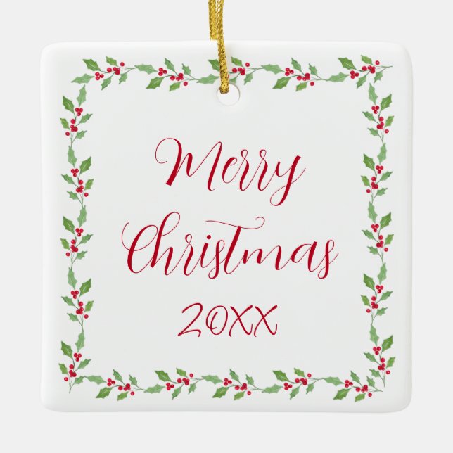 Ornement En Céramique Aquarelle Holly Garland (Devant)