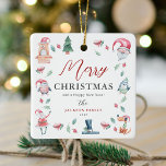 Ornement En Céramique Aquarelle mignonne Joyeux Noël personnalisé<br><div class="desc">Jolie aquarelle personnalisée ornement de Noël. Le design présente de jolies aquarelles d'images festives encadrant un élégant modèle Joyeux Noël,  nom de famille et année.</div>
