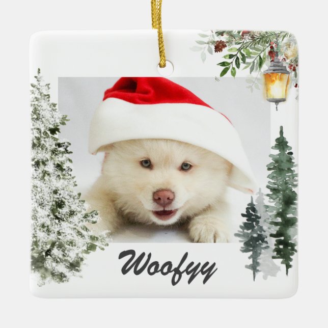 Ornement En Céramique Aquarelle Paysage hivernal Photo de Noël Animaux (Devant)