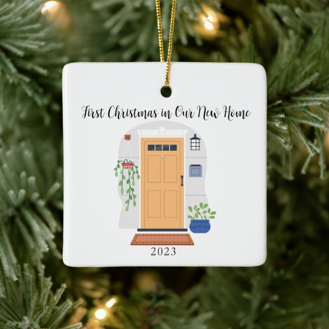 Ornement En Céramique Aquarelle porte premier Noël dans notre nouvelle m (Arbre)